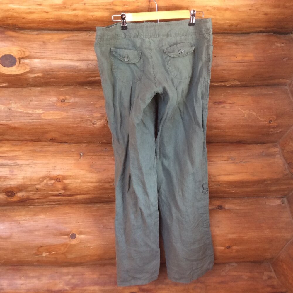 Charlotte Russe Vintage 90s Green 100% Linen Wide Leg Y2K Pants Size 13 - Picture 4 of 4